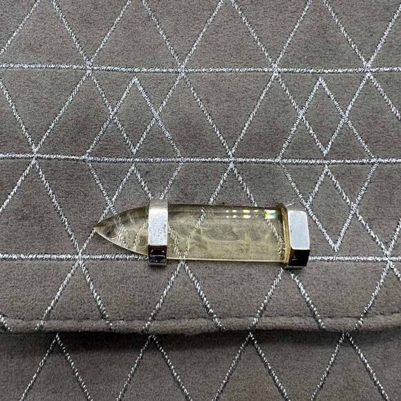 Stella & Dot Gray with Silver Geometric Print and Resin Crystal Clutch - Picture 6 of 7